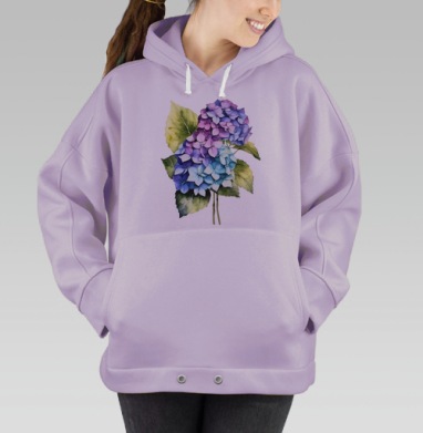 Гортензия букет листья нежность естественная акварель, Hoodie Oversize Fiolet