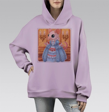 Грациозная мышь в голубом платье мини леди, Hoodie Mono Fiolet, оверсайз, утепленная