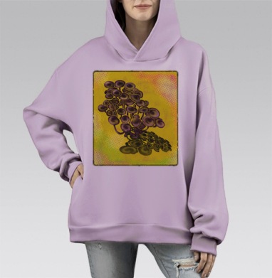 Грибы тёмные на жёлтом фоне грибы тёмные на, Hoodie Mono Fiolet, оверсайз, утепленная