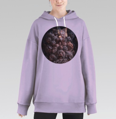 Эпическая композиция голов кошек в мрачном стиле, Hoodie Long Oversize Fiolet