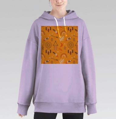 Индейский паттерн с ловцами снов и стрелами для детской комнаты, Hoodie Long Oversize Fiolet