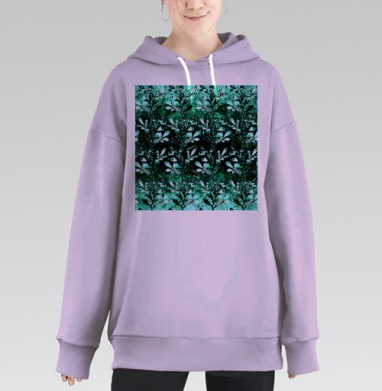 Изумрудное лето с листьями ромбами зелень бесшовный паттерн, Hoodie Long Oversize Fiolet