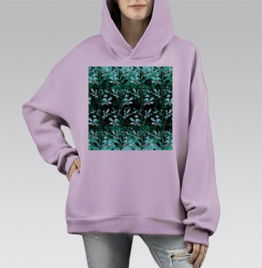 Изумрудное лето с листьями ромбами зелень бесшовный паттерн, Hoodie Mono Fiolet, оверсайз, утепленная