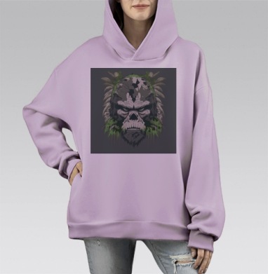 Мистический Горилла Арт с Листьями, Hoodie Mono Fiolet, оверсайз, утепленная