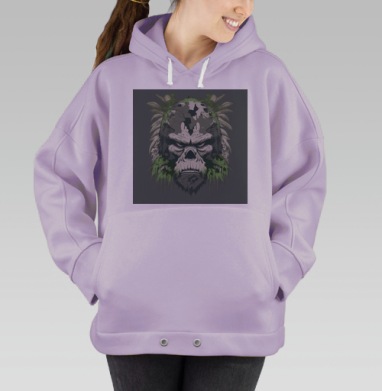 Мистический Горилла Арт с Листьями, Hoodie Oversize Fiolet