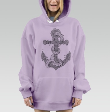 Орнаментированный якорь в стиле дзентангл для медитации, Hoodie Mjhigh Dig Mel, Fiolet, утепленная