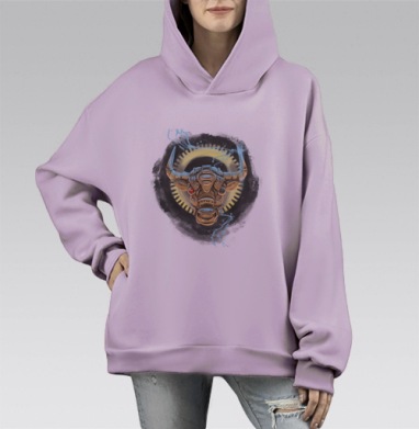 Кибернетический бык бронзовый в дыму мощь настойчивость, Hoodie Mono Fiolet, оверсайз, утепленная