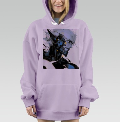 Кибернетическое слияние человека и робота в синих тонах, Hoodie Mjhigh Dig Mel, Fiolet, утепленная