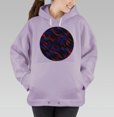 Контрастные блики красного и синего на центре абстракции, Hoodie Oversize Fiolet