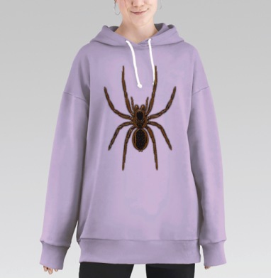 Коричневый тропический паук птицеед в деталях, Hoodie Long Oversize Fiolet