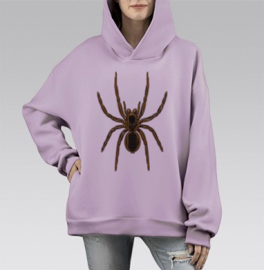 Коричневый тропический паук птицеед в деталях, Hoodie Mono Fiolet, оверсайз, утепленная