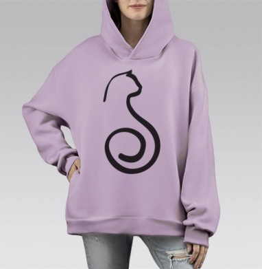 Минималистичный черный силуэт кошки декоративный, Hoodie Mono Fiolet, оверсайз, утепленная