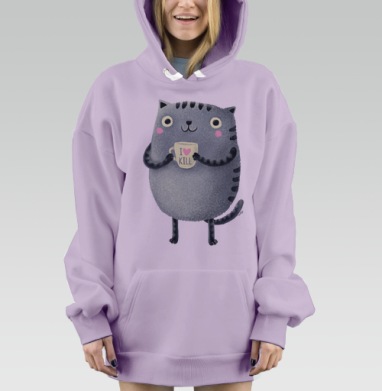 Кот I love to kill, Hoodie Mjhigh Dig Mel, Fiolet, утепленная