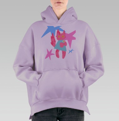 Котенок с цветочком приносит поддержку и вдохновение, Hoodie Oversize Fiolet, утепленная