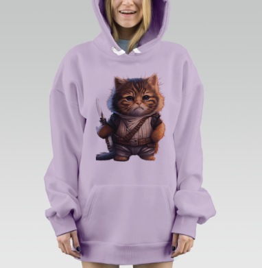 Котенок Воин с Мечом детская фантазия стиль, Hoodie Mjhigh Dig Mel, Fiolet, утепленная