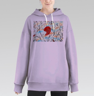 Красное пятно и абстрактные линии на белом фоне, Hoodie Long Oversize Fiolet