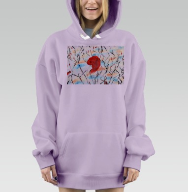 Красное пятно и абстрактные линии на белом фоне, Hoodie Mjhigh Dig Mel, Fiolet, утепленная