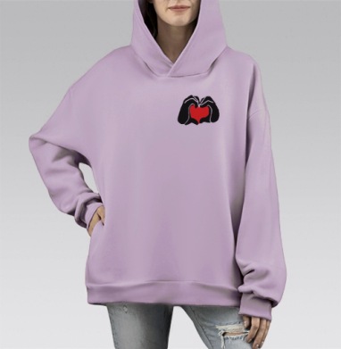 Красное сердце черные руки признание в добрых чувствах, Hoodie Mono Fiolet, оверсайз, утепленная
