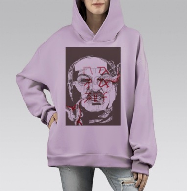 Красные сосудистые формы на лице человека коричневом фоне, Hoodie Mono Fiolet, оверсайз, утепленная