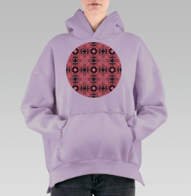 Красный черный узор гармония баланса мистической энергии, Hoodie Oversize Fiolet, утепленная