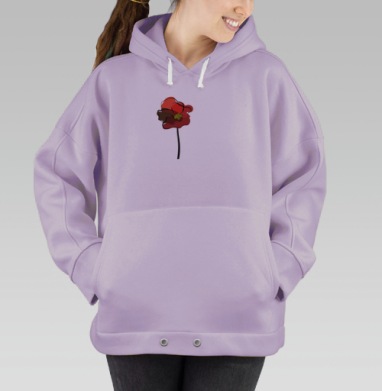Красный мак с жёлтыми тычинками на сером фоне, Hoodie Oversize Fiolet
