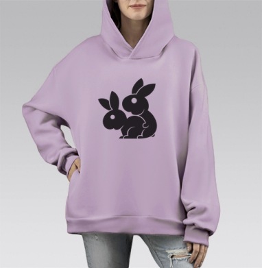 Кролики совокупляются черные силуэты животные природа, Hoodie Mono Fiolet, оверсайз, утепленная