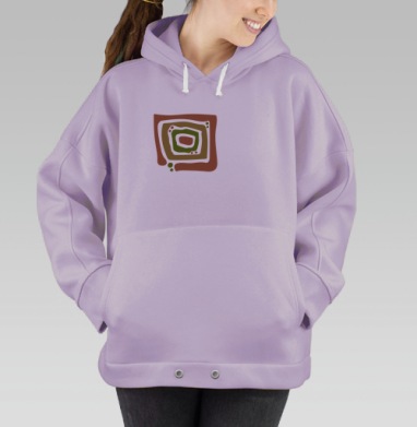 Квадратные спиральные линии терракота оливковый горчичный светло серый, Hoodie Oversize Fiolet