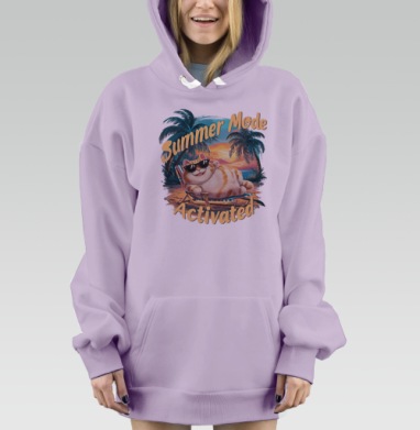 Летний режим кот расслабляется на пляже летний режим, Hoodie Mjhigh Dig Mel, Fiolet, утепленная