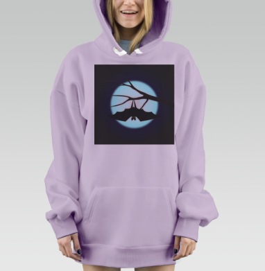 Летучая мышь висит на ветке на фоне полной луны, Hoodie Mjhigh Dig Mel, Fiolet, утепленная