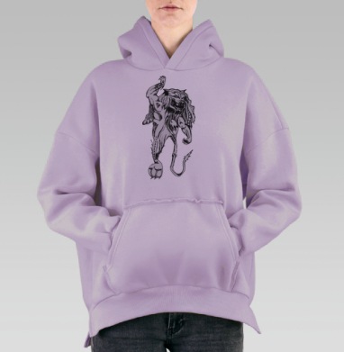 Лев и человек в динамическом движении сильное тело, Hoodie Oversize Fiolet, утепленная