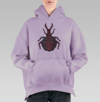 Личинка муравьиного льва с хищными челюстями на светло-сером фоне, Hoodie Oversize Fiolet, утепленная