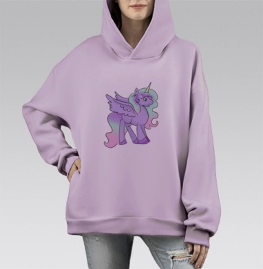 Лиловый единорог с крыльями и радугой хвостом, Hoodie Mono Fiolet, оверсайз, утепленная