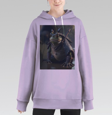Лягушка самурай в защитных доспехах на камне, Hoodie Long Oversize Fiolet