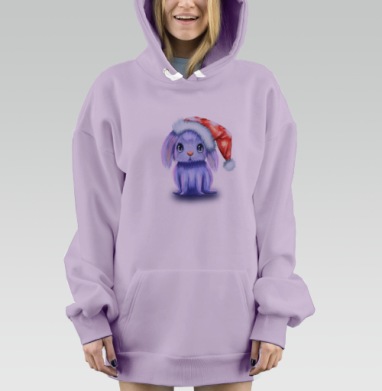 Любопытный сиреневый зайчик в рождественской шапке зимние моменты, Hoodie Mjhigh Dig Mel, Fiolet, утепленная