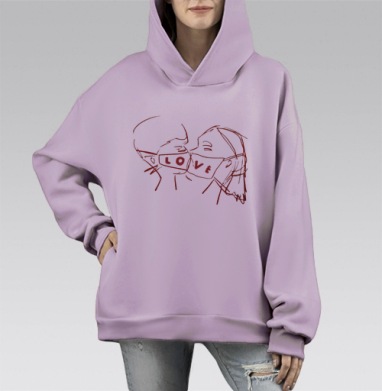 Любовь вперёд сквозь карантинные преграды, Hoodie Mono Fiolet, оверсайз, утепленная
