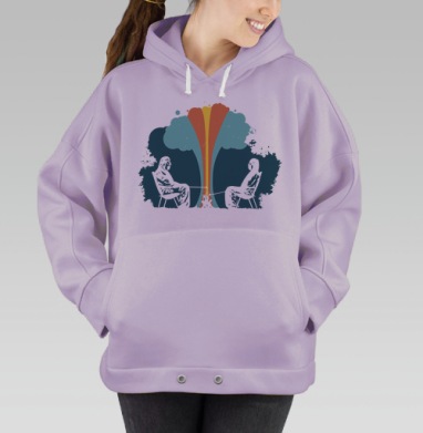 Люди в противогазах у костра с радужным взрывным облаком, Hoodie Oversize Fiolet
