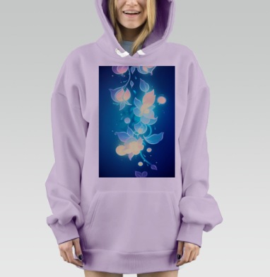 Магическое свечение нежности голубых цветов на темном фоне, Hoodie Mjhigh Dig Mel, Fiolet, утепленная