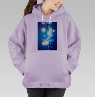 Магическое свечение нежности голубых цветов на темном фоне, Hoodie Oversize Fiolet