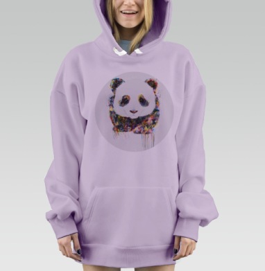 Акварельный портрет нежной радужной панды, Hoodie Mjhigh Dig Mel, Fiolet, утепленная
