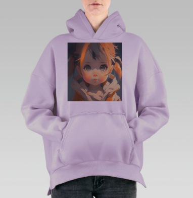 Малышка с большими глазами и трогательным выражением лица, Hoodie Oversize Fiolet, утепленная