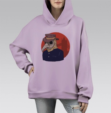 Маска чумного доктора с красным кругом на фоне Лондонского моста, Hoodie Mono Fiolet, оверсайз, утепленная
