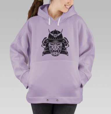 Маска самурая черно белая на сером фоне, Hoodie Oversize Fiolet