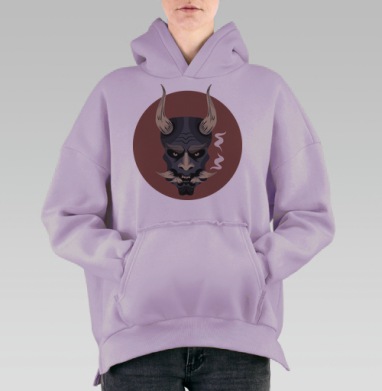 Маска самурая векторный арт японские символы воина, Hoodie Oversize Fiolet, утепленная