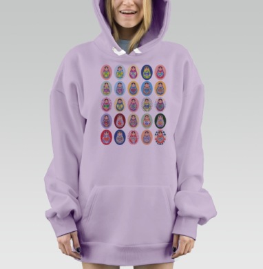 Яркие матрешки с традиционными узорами и сердцами, Hoodie Mjhigh Dig Mel, Fiolet, утепленная