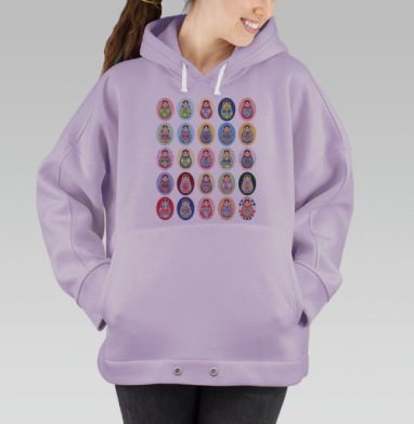 Яркие матрешки с традиционными узорами и сердцами, Hoodie Oversize Fiolet