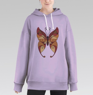 Медитативная бабочка черно-белая гармония равновесия, Hoodie Long Oversize Fiolet
