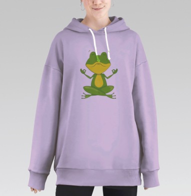 Медитирующая зелёная жаба полный умиротворения, Hoodie Long Oversize Fiolet