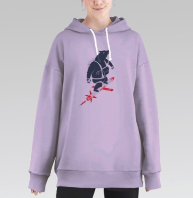 Медведь едет на ракете символ России мощь в иронии, Hoodie Long Oversize Fiolet