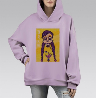 Мексиканский череп девушка с кистью вдохновение, Hoodie Mono Fiolet, оверсайз, утепленная