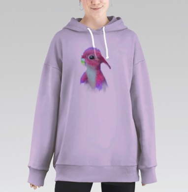 Милая розовая птица с большими глазами уши, Hoodie Long Oversize Fiolet